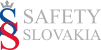 Originálne logo s nápisom SAFETYY SLOVAKIA. V logu sa spájajú dva písmena S, modré a červené, nad ktorými je kráľovská koruna.